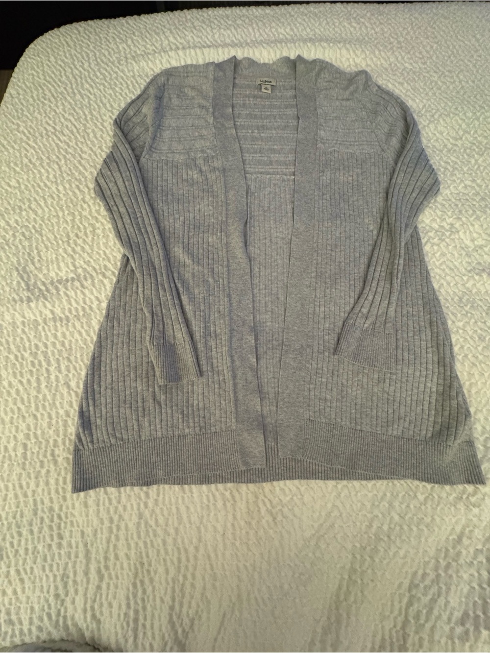 L.L. Bean Light Gray Ribbed Open-Front Women's Cardigan in L